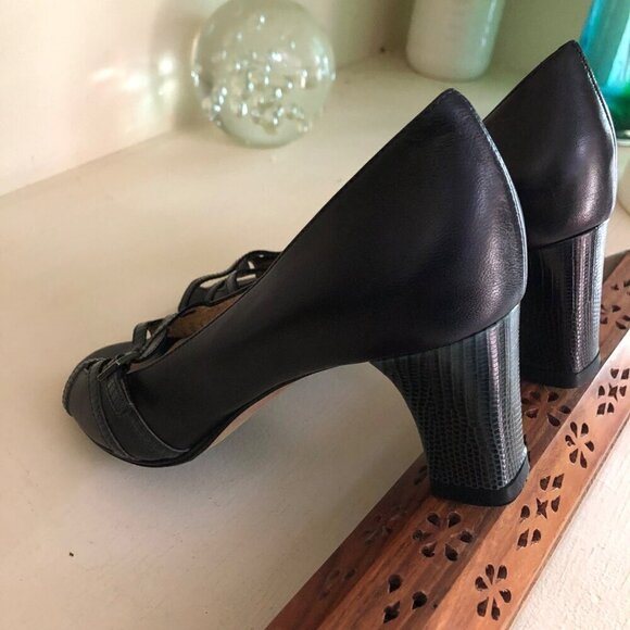 Women's Taryn Rose Black Leather Open Toe Vero Cuoio Italy Size 5 1/2 - Picture 9 of 14